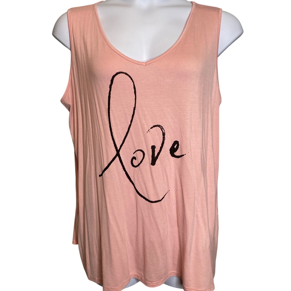 NWT Loralette Womens Peach Love Graphic Sleeveless Tank Top 2X Soft Girl Loungy